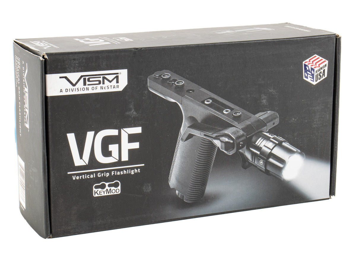 NcStar VISM Vertical Grip with Strobe Flashlight 250 Lumens LED 2 CR123A KeyMod Black