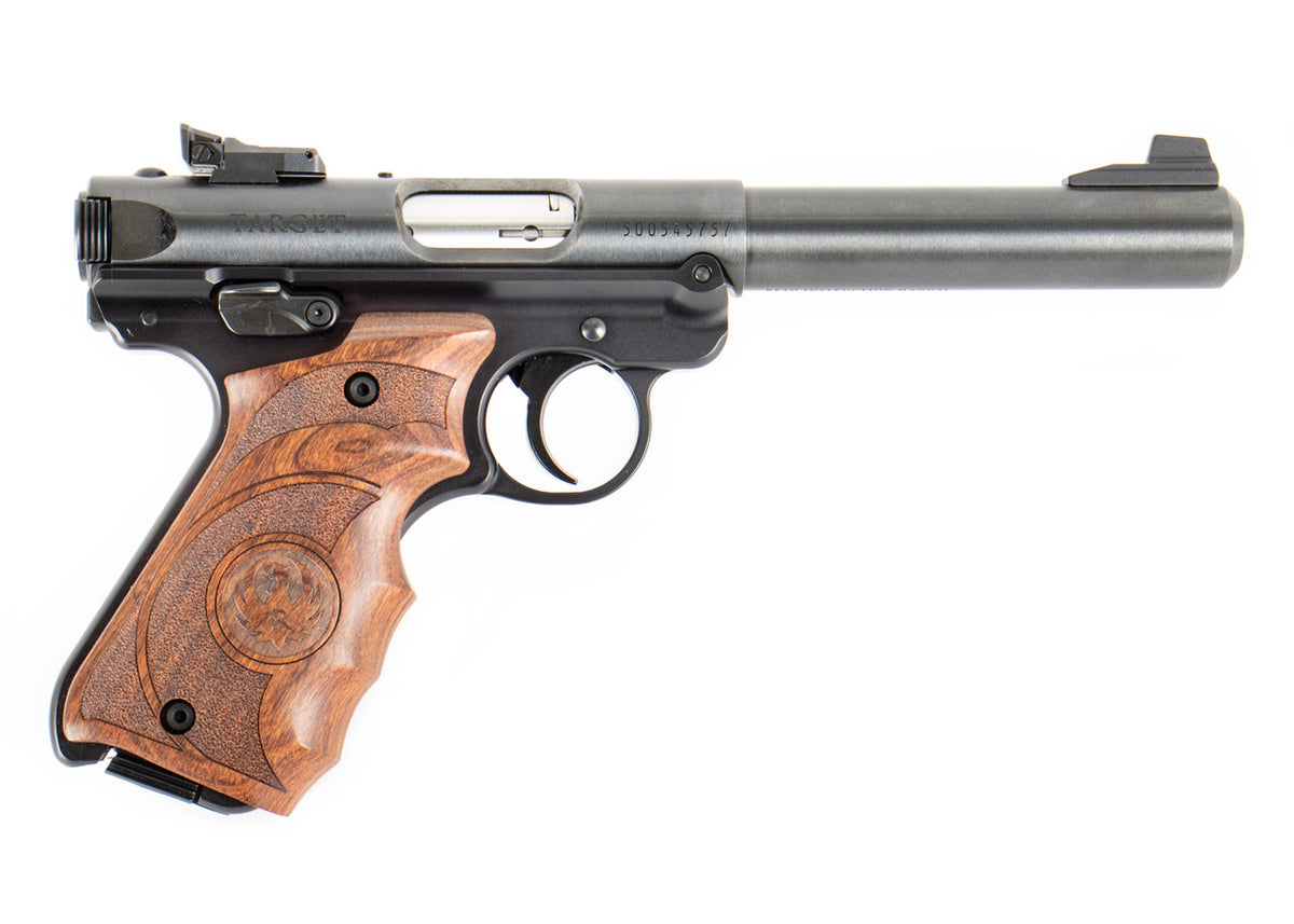 Ruger Mark IV Target 22 LR 10+1 5.50" Stainless Bull Barrel Blued Steel Drilled & Tapped Receiver Target Laminate w/Finger Groove Grip Right Hand