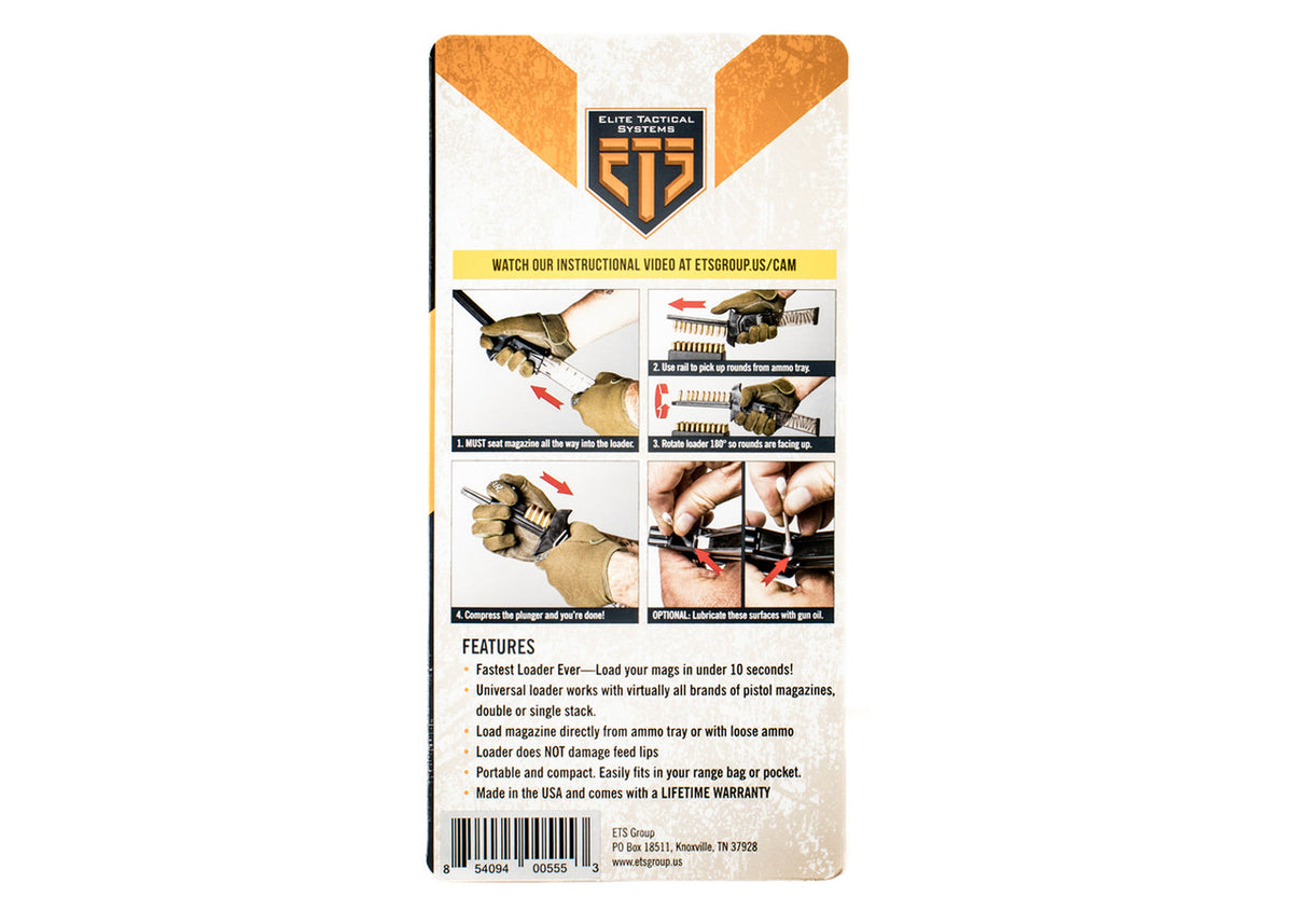 Ets Universal Pistol Magazine Loader .380acp Single/double Black Polymer