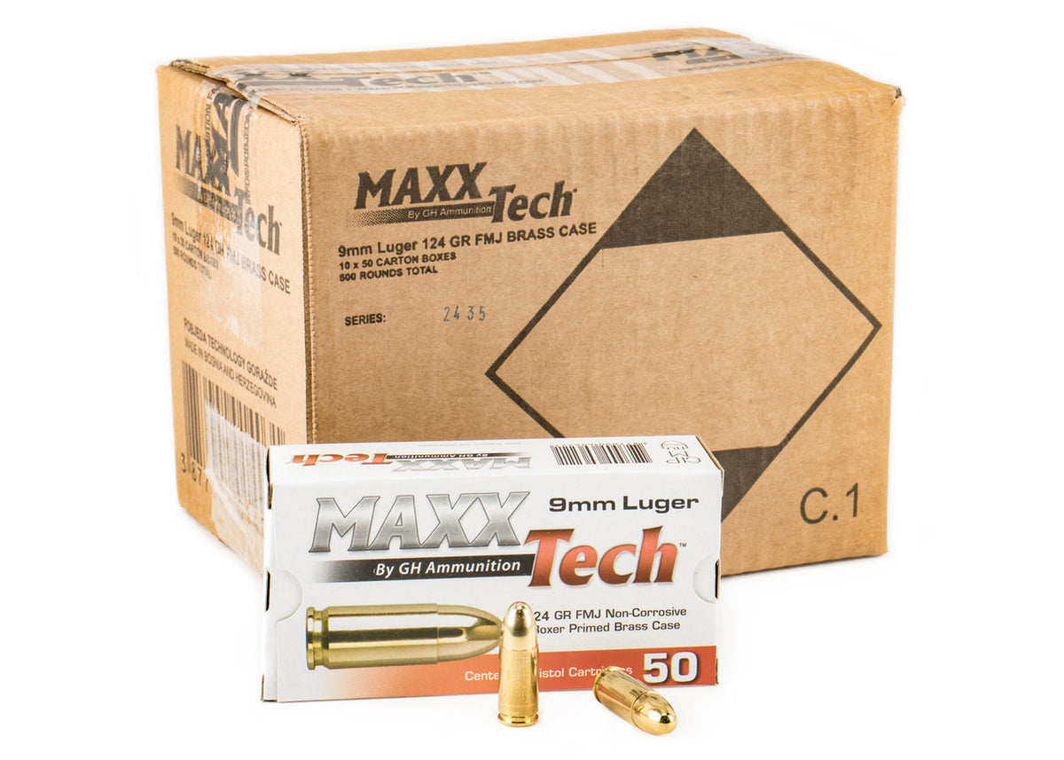 Maxxtech 9mm Brass 124 gr FMJ - 500rd Case