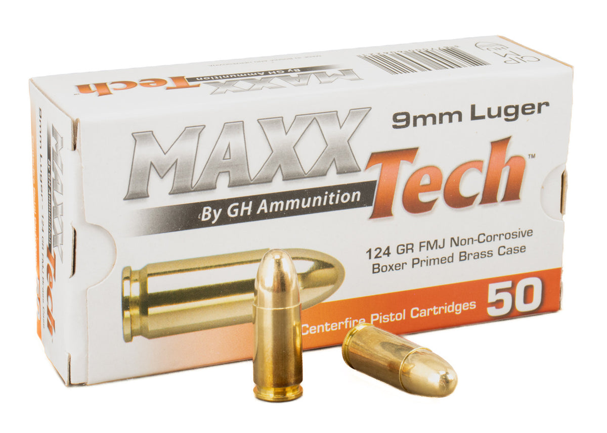 Maxxtech 9mm Brass 124 gr FMJ - 500rd Case