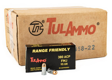 TulAmmo .380 ACP- 95 Grain FMJ - Zinc Plated Steel Case - Non-Corrosive - 1000 Rounds