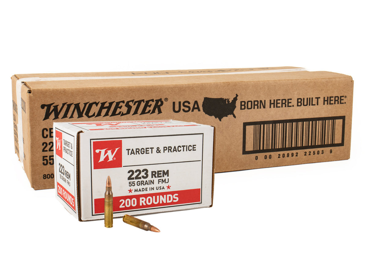 Winchester USA .223 Rem 55 Grain FMJ Ammo - 800 Round Case