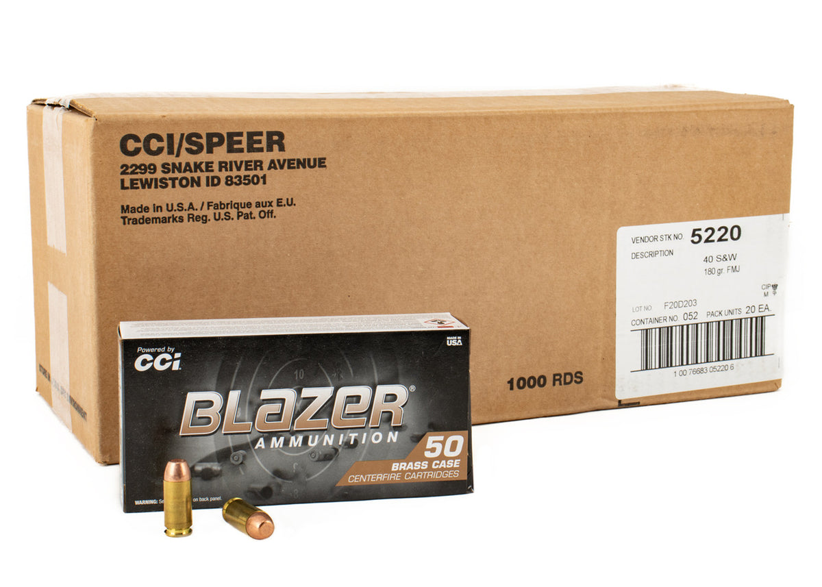 CCI Blazer Brass 40 S&W 180 gr 985 FPS FMJ 1000rd