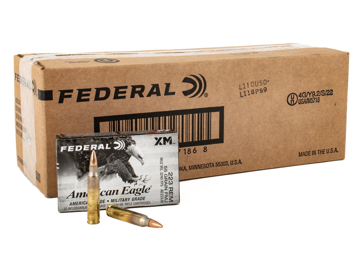Federal American Eagle 223 Rem 55gr FMJ Boattail 500rd Case
