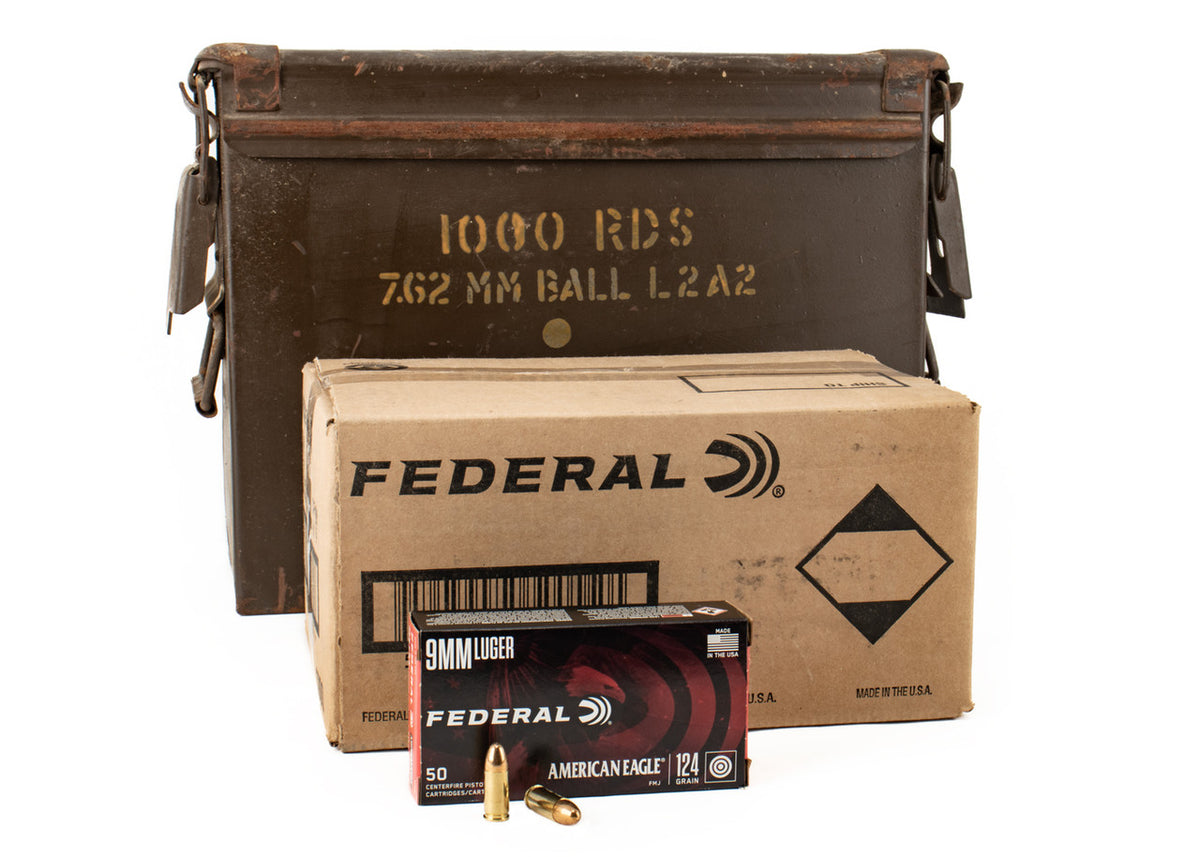 FEDERAL AMERICAN EAGLE 9mm LUGER 124GR FMJ 1000RD CASE AE9AP