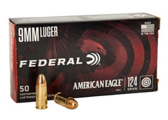 FEDERAL AMERICAN EAGLE 9mm LUGER 124GR FMJ 1000RD CASE AE9AP