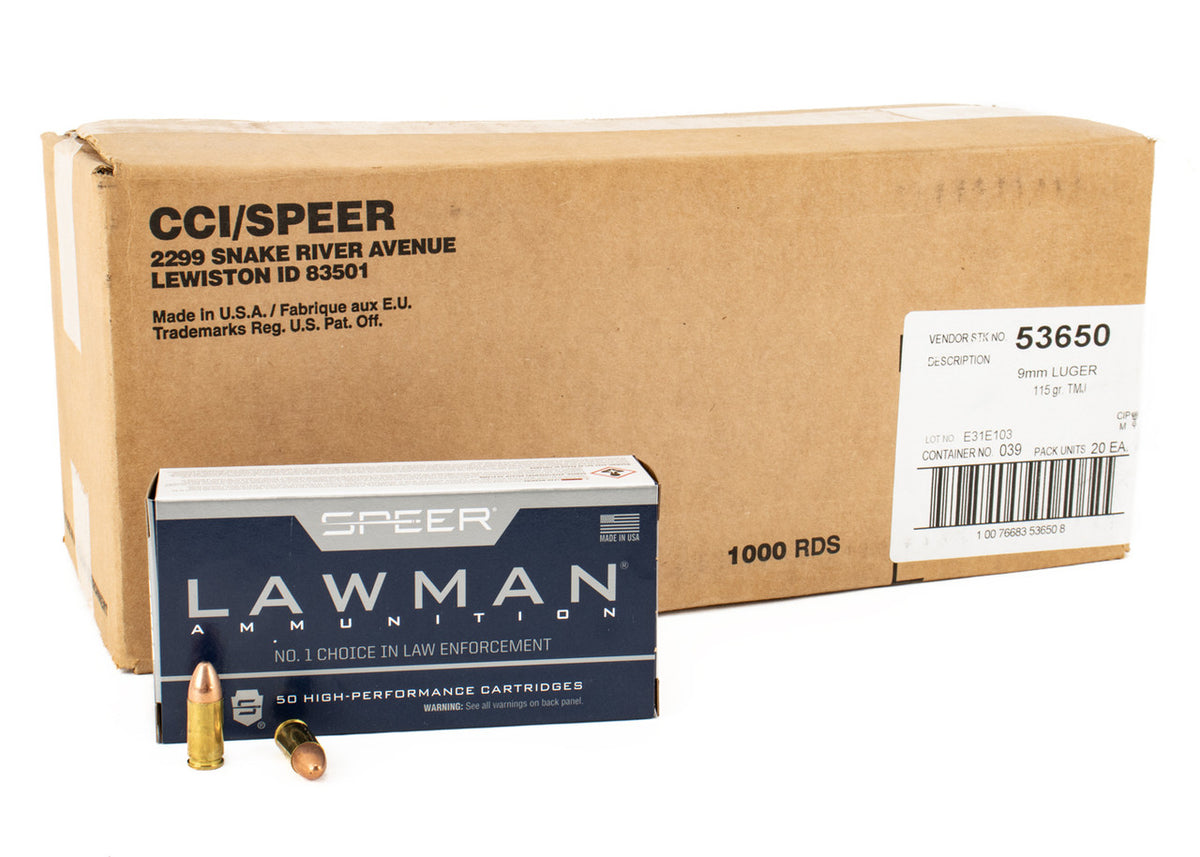 Speer Lawman 9mm Luger 115 Grain TMJ Round Nose 1000rds