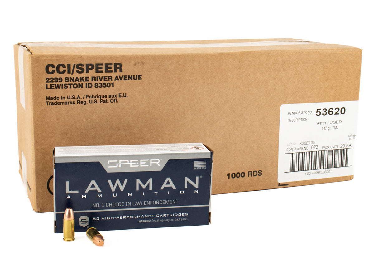 Speer Lawman 9mm Luger 147 Grain TMJ Round Nose 1000rds