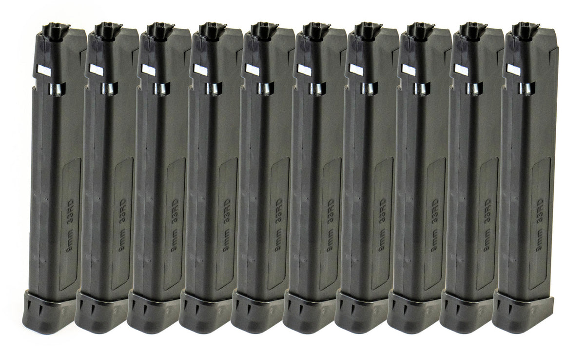 9mm 33rd Detachable Polymer Magazine for Glock 17,18,19,26 - 10 Pack