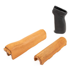 Romanian AK Upper and Lower Handguard Set with Black Plastic Grip - Unfinished Wood