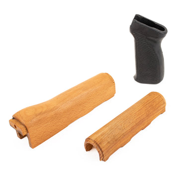 Romanian AK Upper and Lower Handguard Set with Black Plastic Grip - Unfinished Wood
