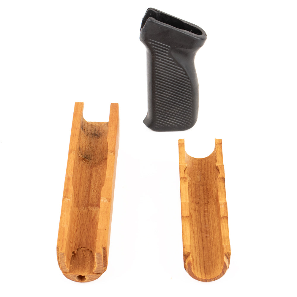 Romanian AK Upper and Lower Handguard Set with Black Plastic Grip - Unfinished Wood