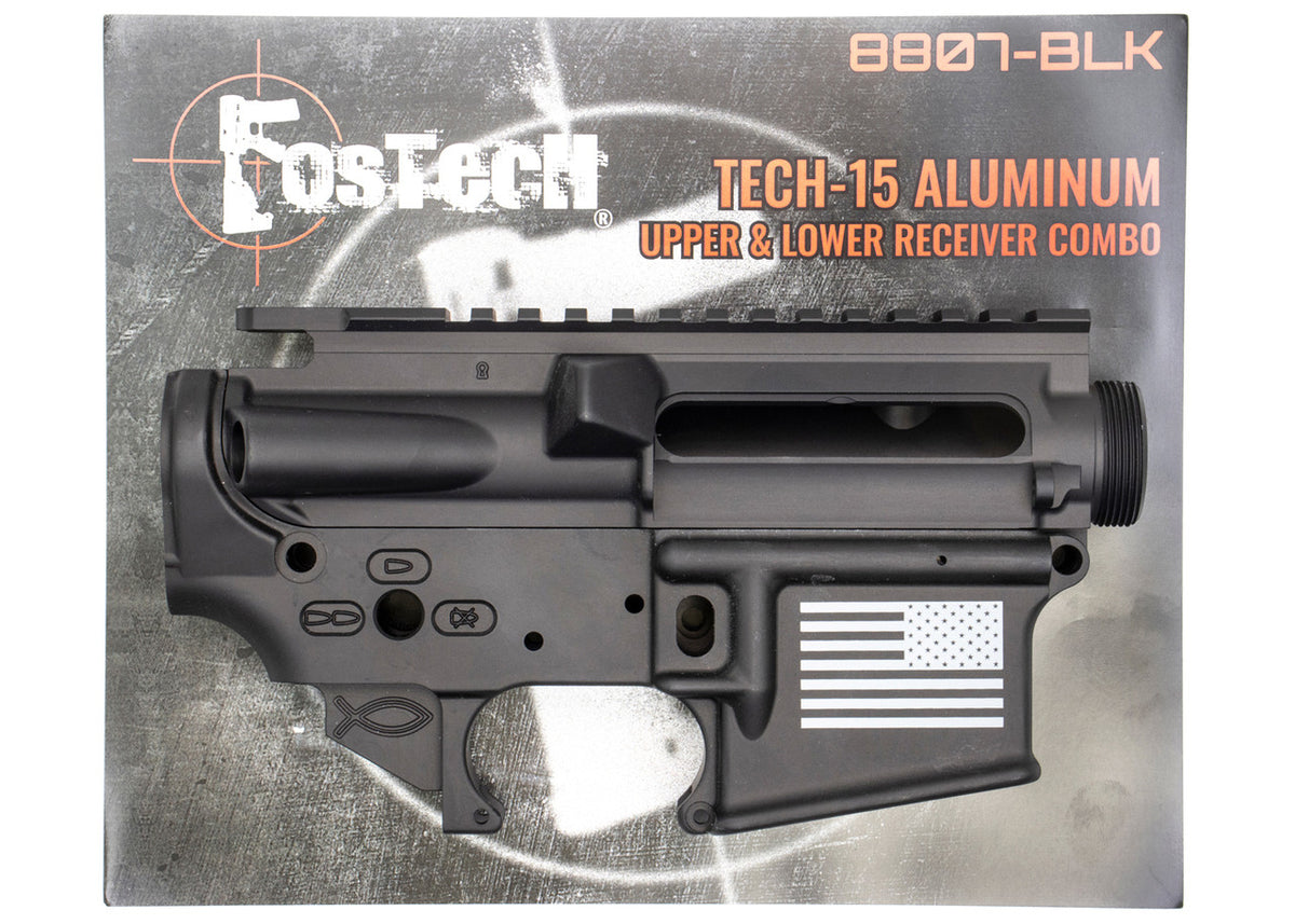 FosTecH Tech-15 Combo Stripped Lower and Upper Receiver Match Set (Black)