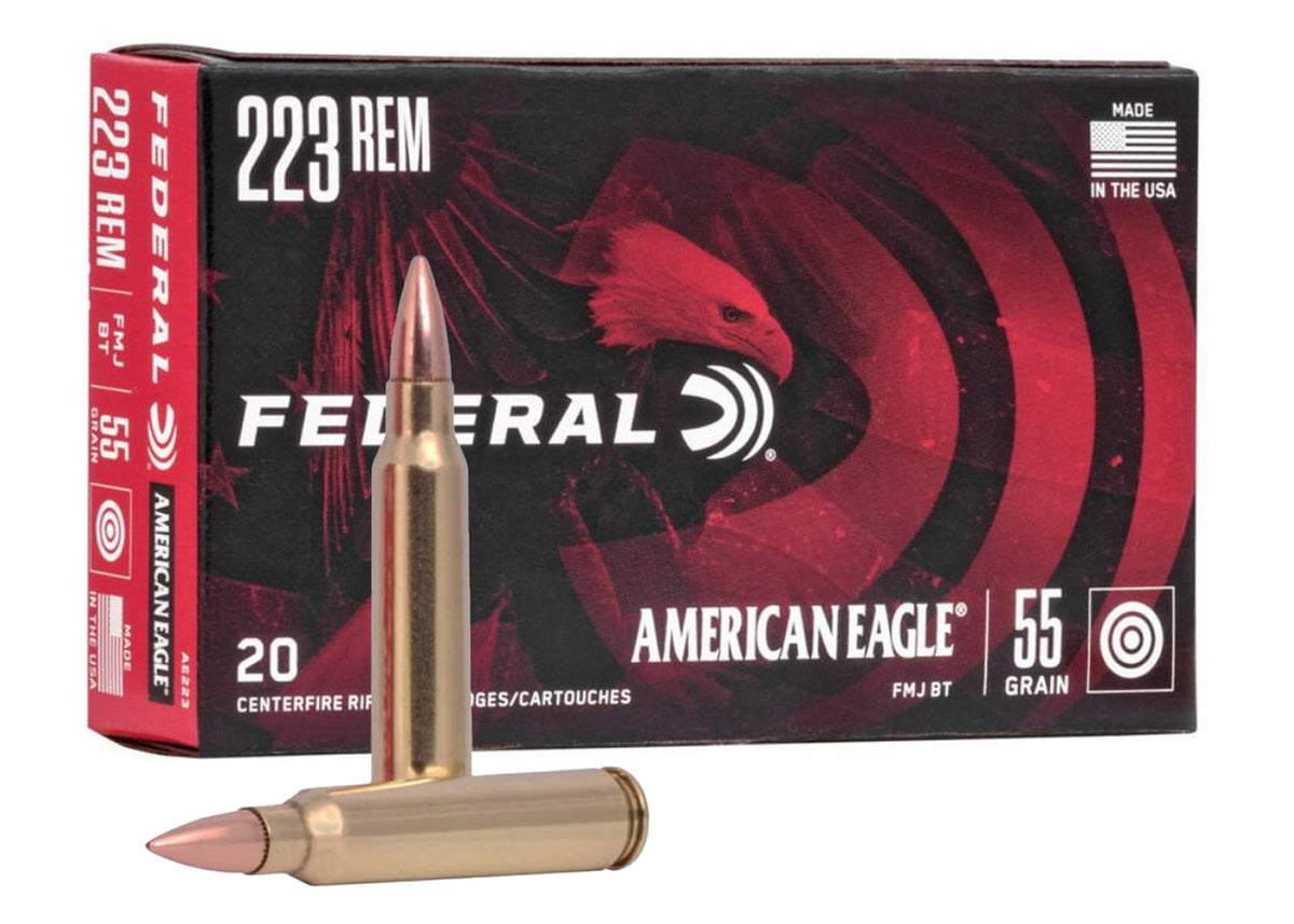 Federal 223 Rem 55 gr. American Eagle  Full Metal Jacket Boat Tail (FMJBT) 1 Box Of 20