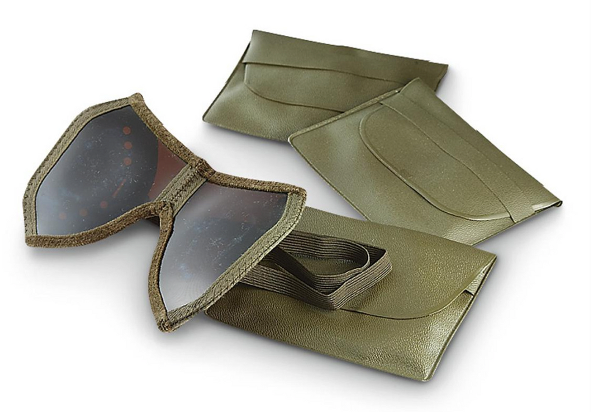 German Folding Goggles w/ Olive Drab Pouch - Used
