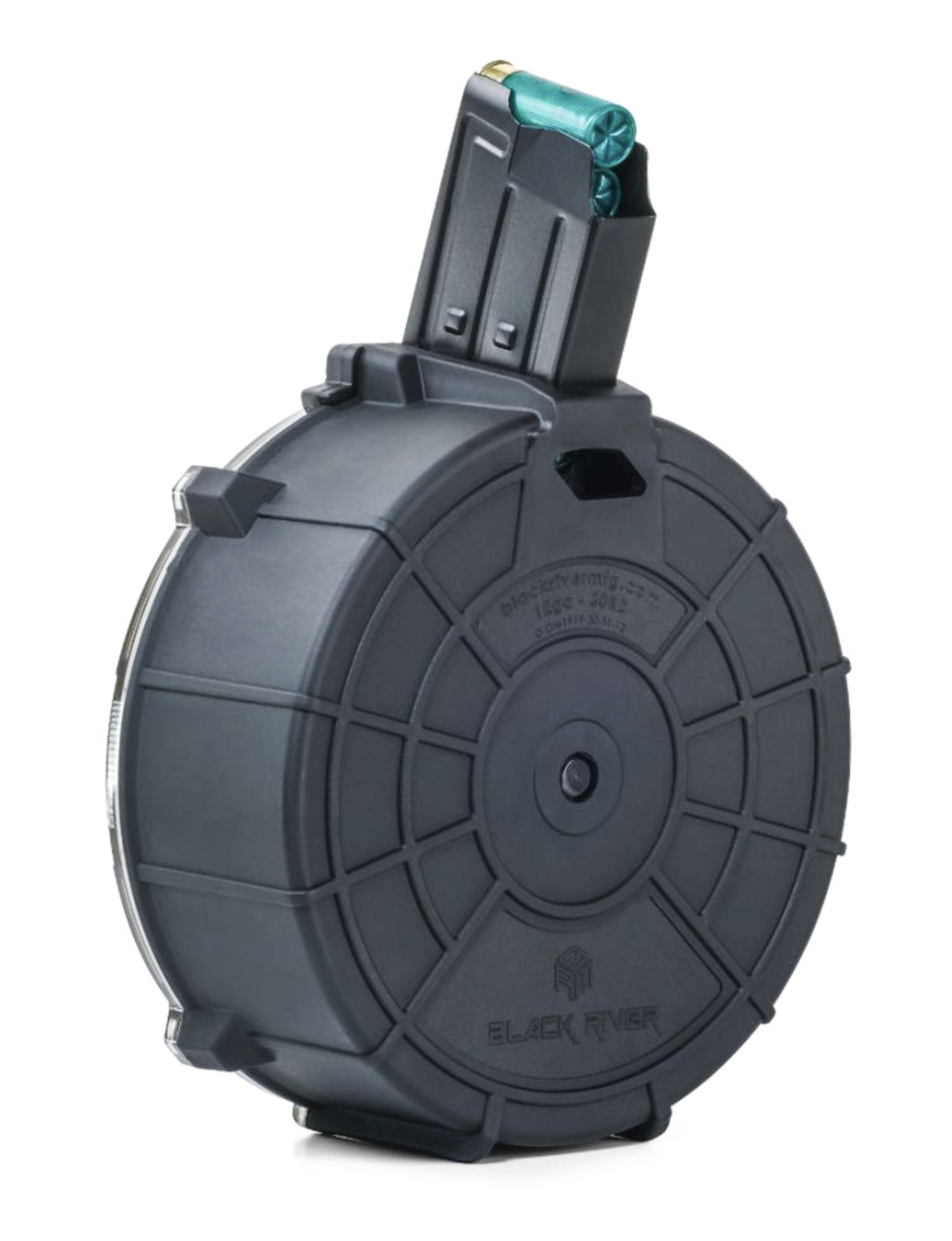 BLACK RIVER MFG 12 GAUGE SHOTGUN DRUM MAGAZINE - 30RD - Black/Black