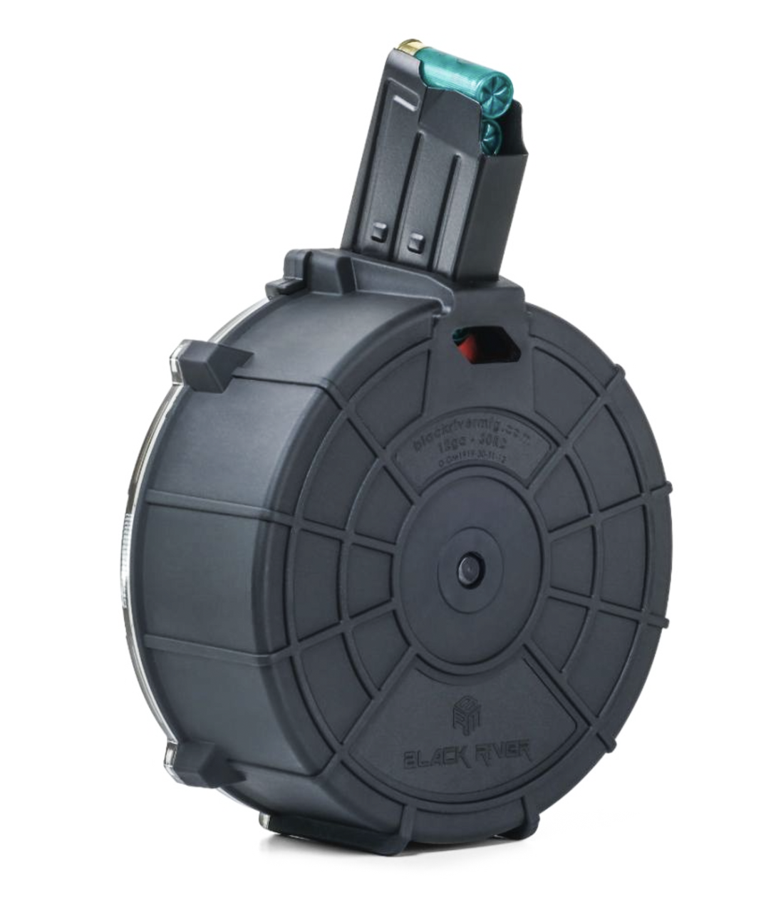 BLACK RIVER MFG 12 GAUGE SHOTGUN DRUM MAGAZINE - 30RD - Black/Red