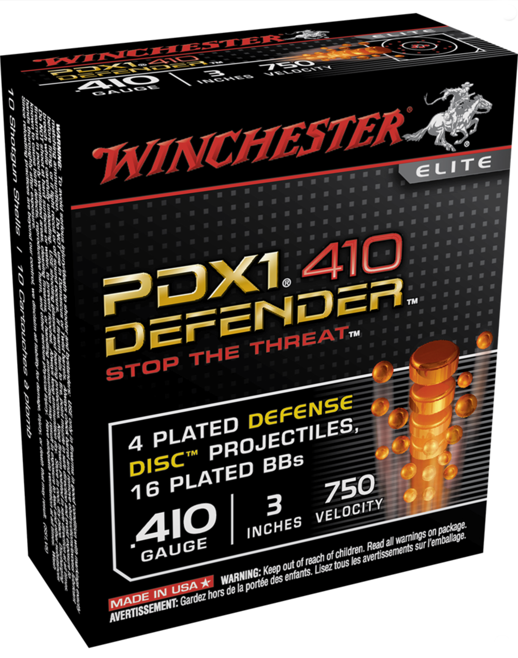 Winchester Ammo S413PDX1 PDX1 Defender Combo 410 Gauge 3" 750 fps 4 Defense Discs, 16 BBs Shot 10 Bx/10 Cs