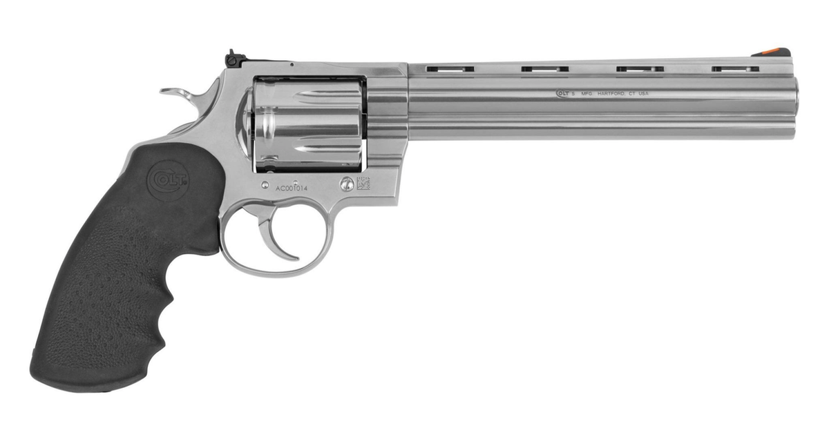 Colt Anaconda 44 Magnum Revolver Recessed Target and Vent Rib w/ Black Hogue Finger Grip - 8" Barrel