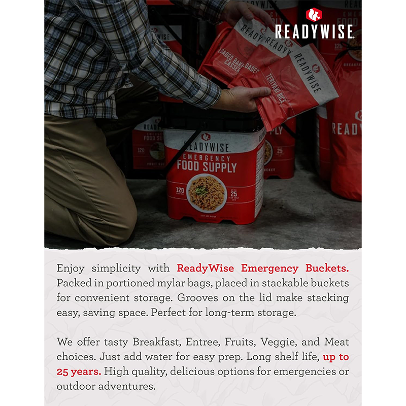 ReadyWise 60 Serving Freeze Dried Meat and 20 Servings of Rice Bucket