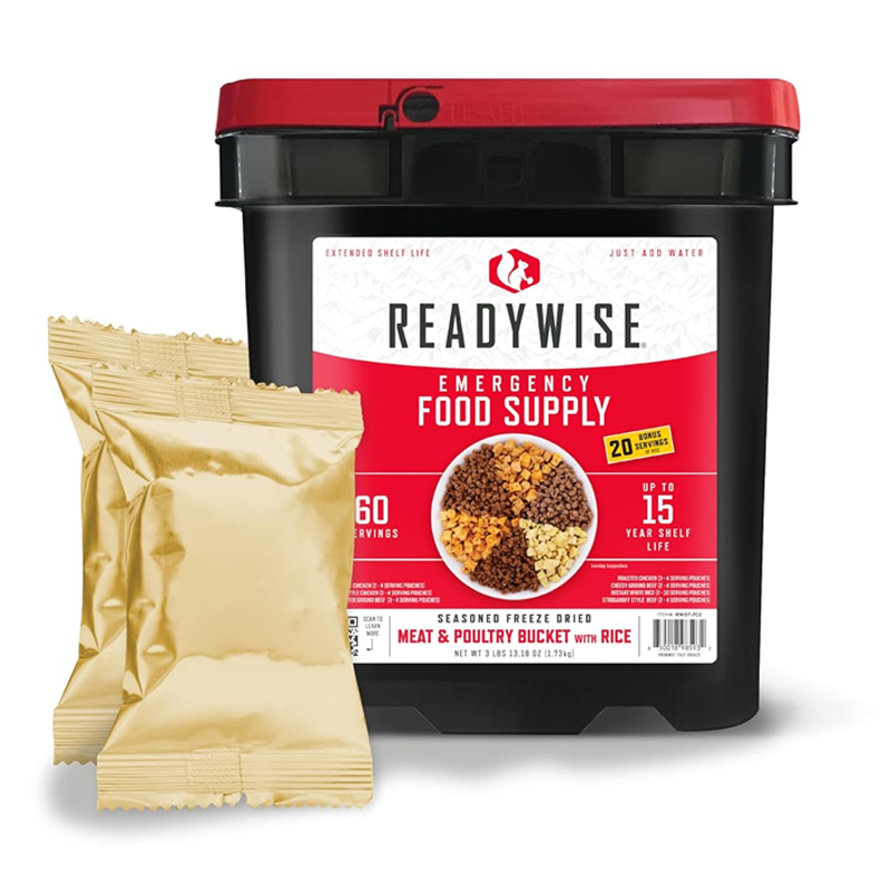ReadyWise 60 Serving Freeze Dried Meat and 20 Servings of Rice Bucket