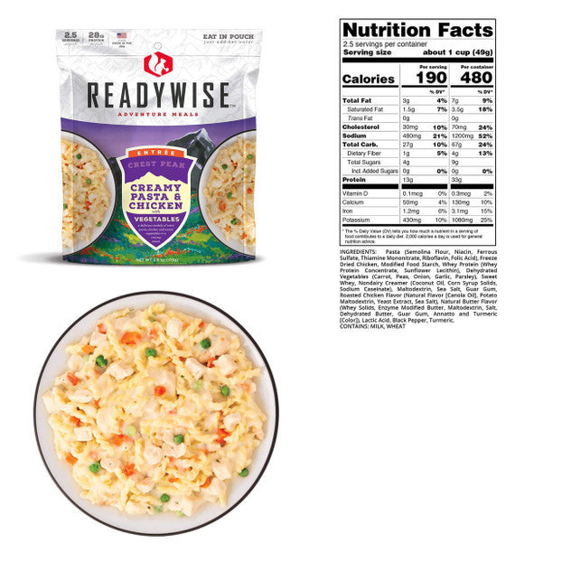 ReadyWise Crest Peak Creamy Pasta & Chicken (2.5 SERVING POUCH - 6 PACK)