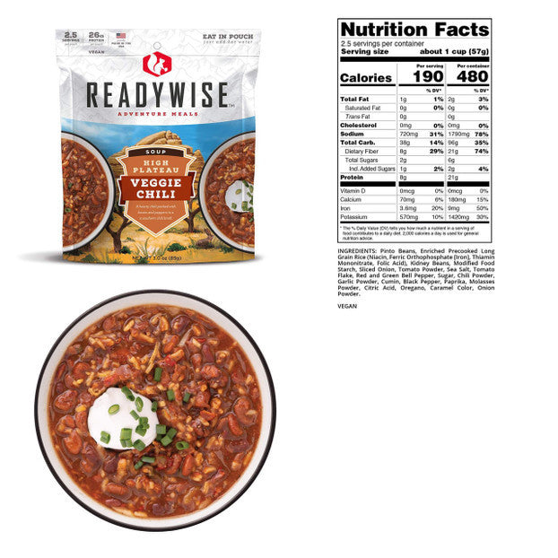 ReadyWise High Plateau Veggie Chili Soup - 6 Pouch Case