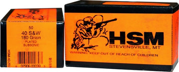 HSM Ammo Subsonic 40 S&W 180gr Lead Flat Nose Pistol Ammo - Box or Case