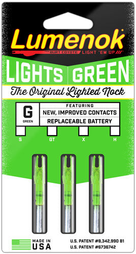 Lumenok GT-Series HD Lighted Arrow Nock .246" ID Green 3-Pack