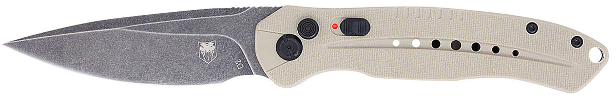 CobraTec Knives Diablo Side Button Auto 3" D2 Stonewashed Black Blade FDE Handle