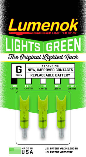 Lumenok ECC Lighted Crossbow Nock Green Crescent Easton Carbon 3-Pack