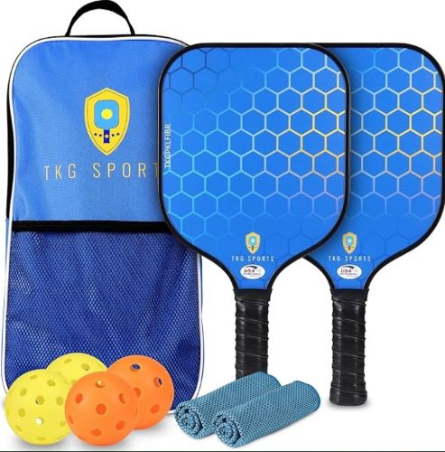 TKG Sports Fiberglass Pickleball Set w/ Carry Bag - 2 Paddles, 4 Balls, 2 Cooling Towels