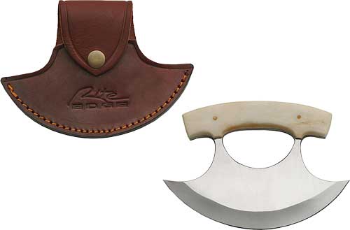 SZCO Rite Edge 6" Bone Handle Ulu Fixed Blade Knife w/ Leather Sheath