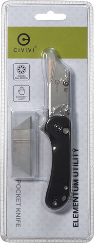 CIVIVI Elementum Utility 2.26" Black Aluminum Folding Knife - Clam Pack w/ 3 Extra Blades