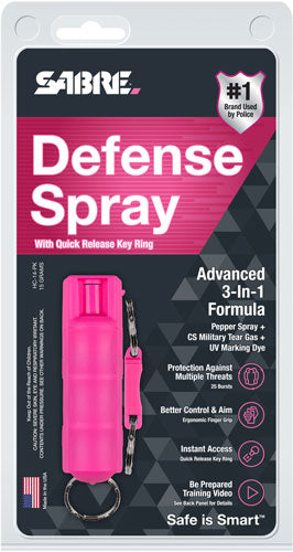 Sabre 3-N-1 Pepper Spray Pink Hard Case w/QR Ring .54 oz / 15gr - 25 Bursts