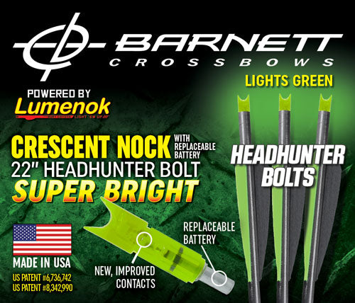 Lumenok 22" Carbon Crossbow Bolt - Barnett Headhunter Green Lighted Nock - 3-Pack