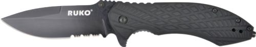 Ruko RUK0182SBBKCS 3.25" 440C Serrated Folding Knife - Black G10 Handle