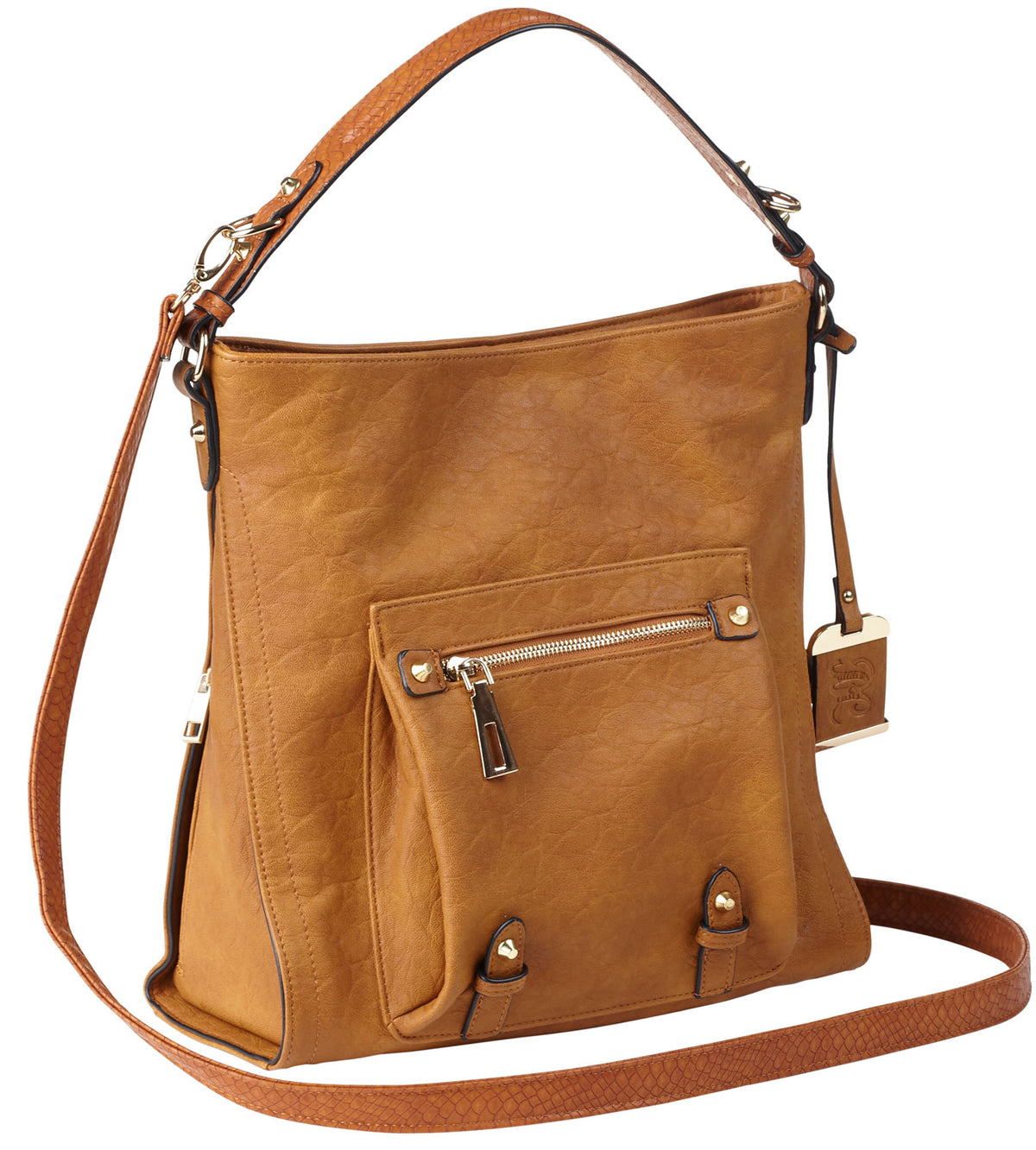 Bulldog Hobo Anna Concealed Carry Purse Cognac Leather w/ Universal Holster