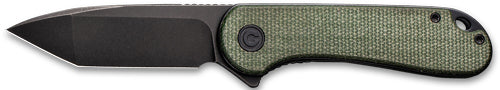 Civivi Knives Elementum 2.96" Plain Tanto D2 Black Stonewashed - Green Micarta Liner Lock Flipper