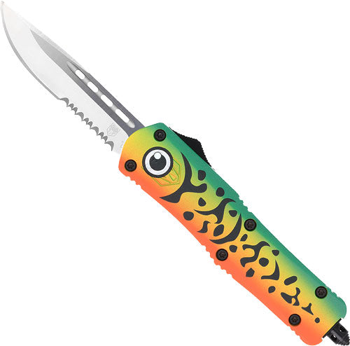 CobraTec Knives Medium FS-3 OTF Green Lure 3" D2 Drop Point Serrated Aluminum