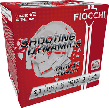 Fiocchi Shooting Dynamics 20 Gauge 2.75" 7/8 oz #8 Shot 1210 fps - 250 Rd Case