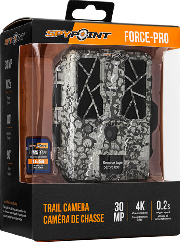 Spypoint FORCE-PRO-S 30MP 4K Solar Trail Camera 110ft Detection Camo w/16GB SD