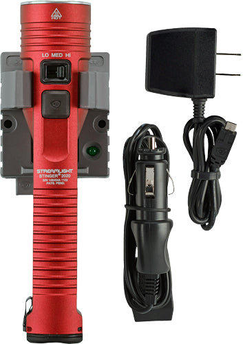 Streamlight Stinger 2020 2000 Lumens Rechargeable LED Flashlight - Red w/120V AC/12V DC Charger