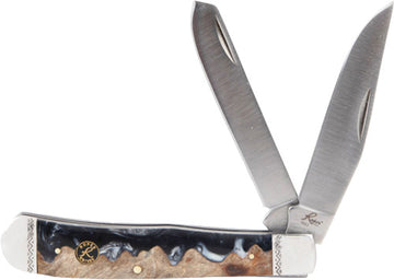 American Buffalo Knife & Tool Roper Lahar Trapper 3.25" 2-Blade Carbon Steel Folding Knife - Burl Wood