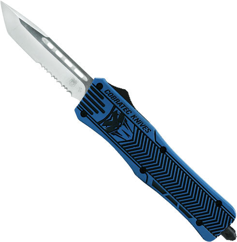 CobraTec Knives Medium CTK-1 3" OTF Tanto Serrated D2 Steel NRA Blue Aluminum Handle