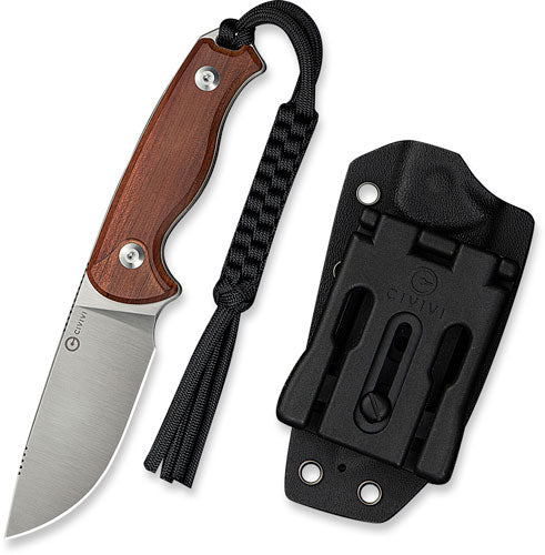 Civivi Knives Timberbark 3.2" Fixed Drop Point Plain Satin 14C28N - Guibourtia Wood Handle