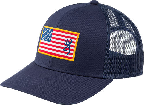 Browning Glory Mesh Snap Back Cap Navy Blue American Flag Patch OSFM