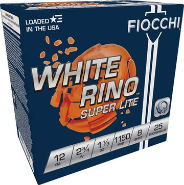 Fiocchi White Rino 12 Gauge 2.75" 1-1/8 oz #8 Shot 1150 fps - 250 Round Case