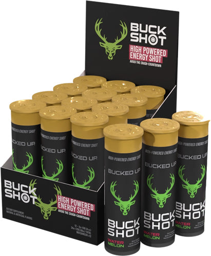 Bucked Up Buck Shot 2oz Watermelon Energy Shots 2-12 Pack Display
